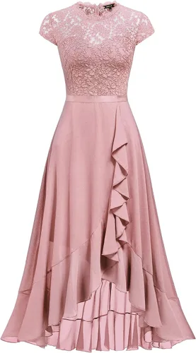 Vista 5 de Miusol Vestido largo de noche con volantes de gasa y encaje retro para mujer