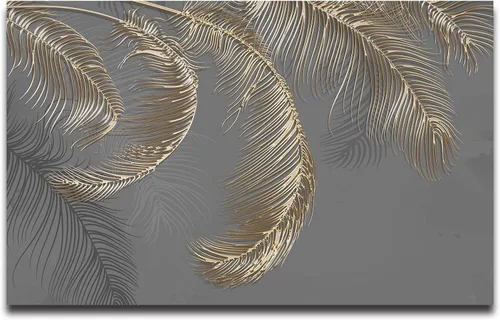Vista 3 de Mural de pared - Papel tapiz 3D, hoja de palma gris, 155 x 103 pulgadas (no autoadhesivo)