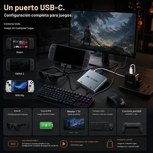 Vista 2 de Guermok Hub de pantalla USB-C dual 4 en 1, salida de video 4K a 60Hz Plateado