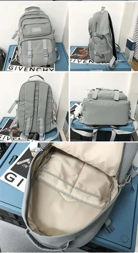Vista 7 de Moda hombres mochila impermeable nylon mochila kawaii mujeres bolsa de viaje de alta capacidad bolsillos laterales, Negro -, Mochilas de mochila