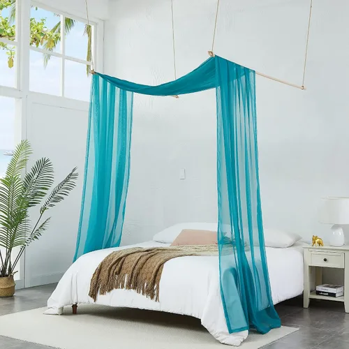 Vista 17 de Warm Home Designs Cortinas de Dosel de Cama Beige de 55 x 144 Pulgadas. Nuestras Cortinas de Cama con Dosel Individual Funcionan Muy Bien como Dosel