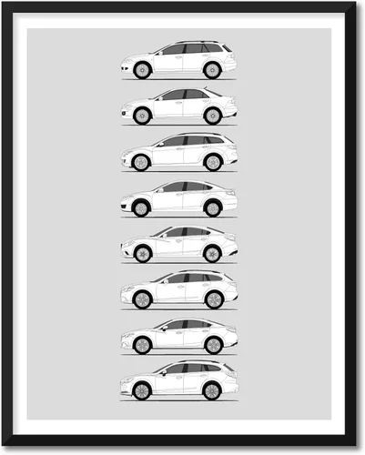 Vista 7 de Idea Network Póster hecho a mano compatible con Mazda 3, arte de pared hecho a mano, decoración de Mazda 3 BK BL BN BM BP Generations History