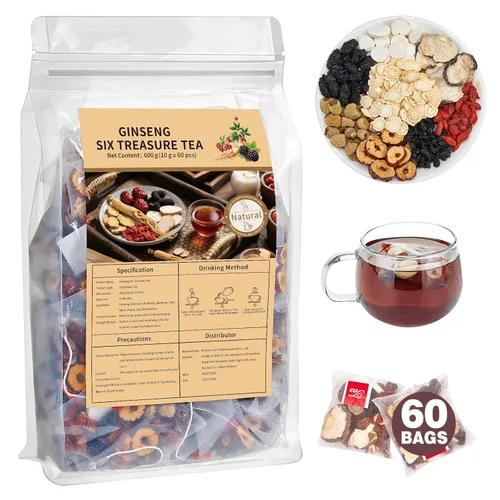 Vista 9 de Fórmula de Té de Riñón Ginseng Seis Tesoros, Té de Hierbas de Ginseng y Mora, Limpieza y Reparación de Riñones Detox, Bolsitas de Té Herbal