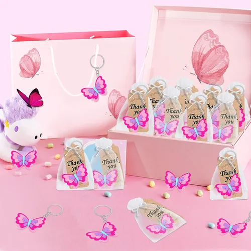 Vista 4 de CiciBear Paquete de 24 llaveros de mariposa para decoración de fiesta para invitados, fiesta temática de mariposas, baby shower, fiesta escolar
