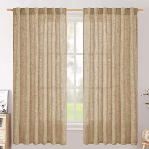 Vista 94 de BGment Cortinas cortas de lino marfil de 36 pulgadas de largo para ventanas de cocina, pequeñas cortinas texturizadas rústicas para café sobre