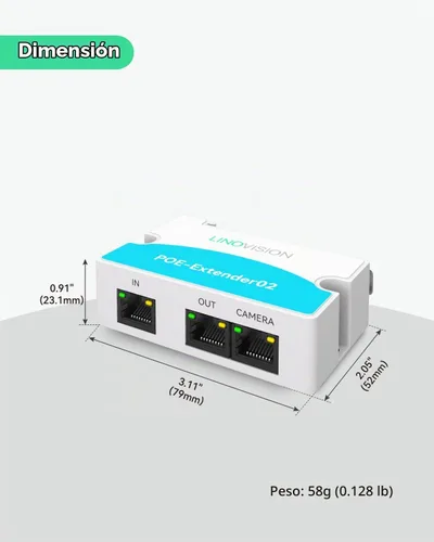 Vista 9 de LINOVISION Mini extensor POE de 2 puertos hasta 1000 pies de alimentación a través de Ethernet sobre cable Cat5/6, divisor POE a 2 dispositivos POE