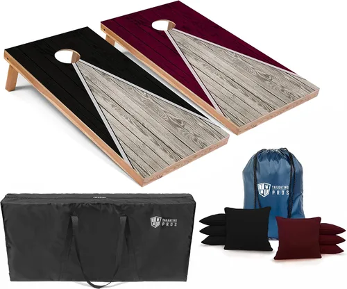 Vista 65 de Tailgating Pros Juego de tablero de Cornhole ligero con diseño piramidal con bolsas de frijoles y estuche de transporte, juego de cornhole