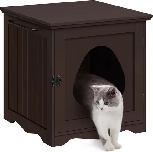 Vista 15 de Yaheetech - Caja de arena oculta para gatos, mesa auxiliar blanca Blanco