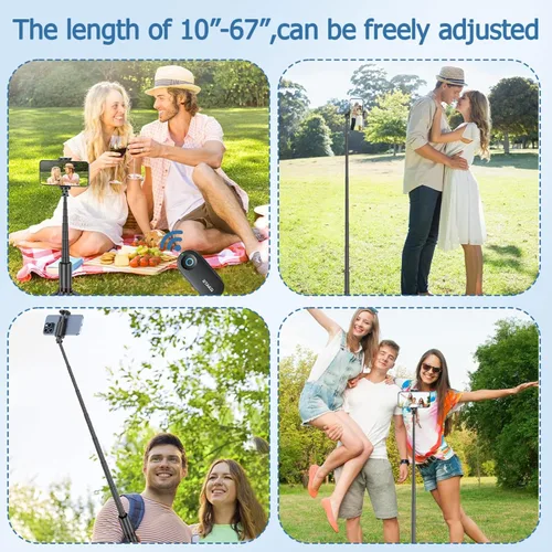 Vista 6 de ORMOS Trípode para selfie, extensible de 67 pulgadas, aleación de aluminio y silicona, compatible con todos los teléfonos celulares, soporte