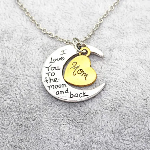 Vista 4 de SEniutarm Collares para mujeres y niñas I Love You tallada letra luna amor corazón colgante collar de joyería familiar regalo colgante cadena