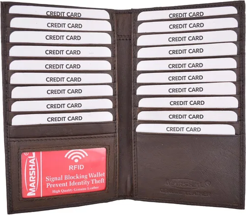 Vista 13 de Marshal Billetera de Cuero Bifold con Bloqueo RFID para Hombres y Mujeres Soporte de Cuero Genuino con 19 Ranuras, 2 Compartimentos para Billetes