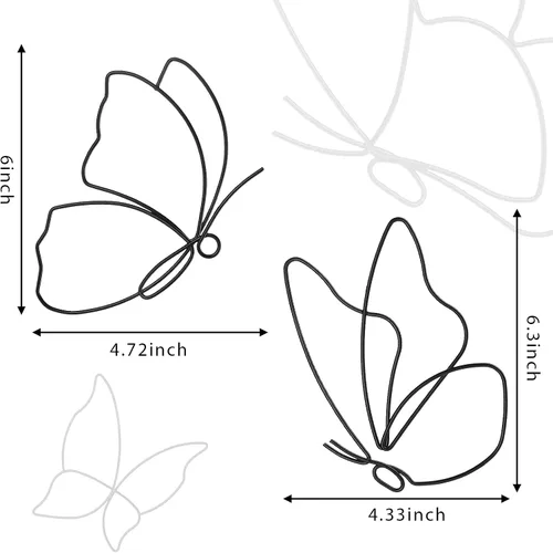 Vista 3 de Hotop 6 piezas de decoración de pared de mariposa de metal negro con alambre de mariposas, líneas de arte de pared, flores colgantes