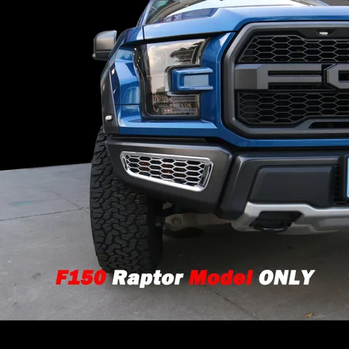 Vista 5 de Parachoques delantero parte inferior antiniebla Ventilación cromada nido de abeja Cubierta para Ford F150 Raptor 2015-2020 Accesorios Cromo