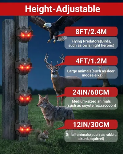 Vista 5 de Luces solares de depredador disuasorio de coyote - Repelente nocturno de animales con luces LED intermitentes rojas para gallinero, patio y jardín