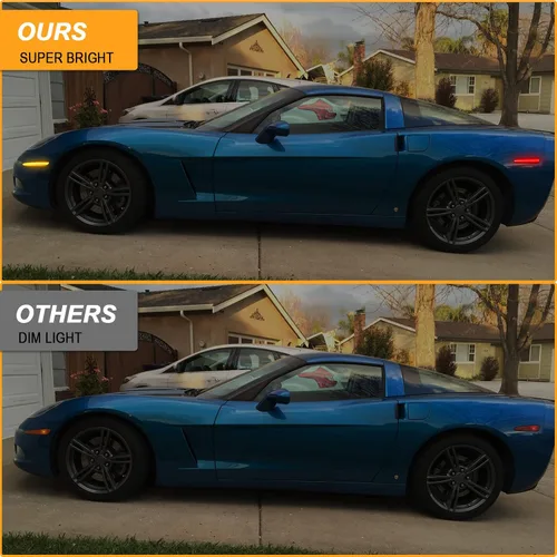 Vista 3 de R&F Auto 4 piezas de lámparas laterales LED con lente ahumada compatibles con Corvette C6 (2005-2013)/Z06/ZR1/Grand Sport/Z06 Carbon Amber Red LED