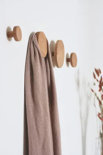 Vista 3 de Ganchos redondos de madera para colgar en la pared, perchas de madera para colgar en la pared, ropa, bufanda, sombrero, bolsa, toalla, decoración