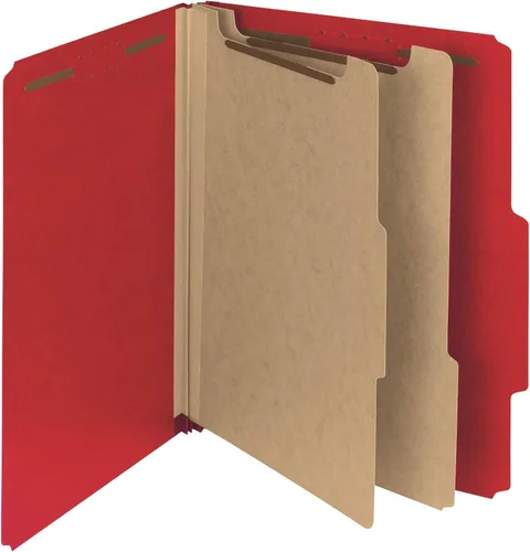 Vista 5 de Smead, fólder de clasificación Pressboard 100 % reciclado, 2 divisores, 2 pulgadas de expansión, tamaño carta, Bright Red Rojo Brillante