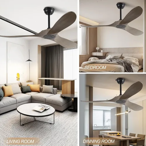 Vista 7 de Ventiladores de techo de 52 pulgadas sin luces, ventilador de techo de madera maciza sin luz con control remoto motor CC para interiores y Gris