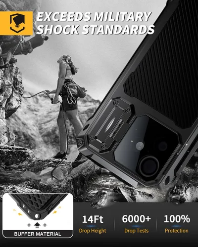 Vista 3 de Lanhiem - Estuche para iPhone Xs Max de Metal, Resistente a Golpes [Coraza Resistente] Estuche Resistente con Protector de Pantalla de Vidrio