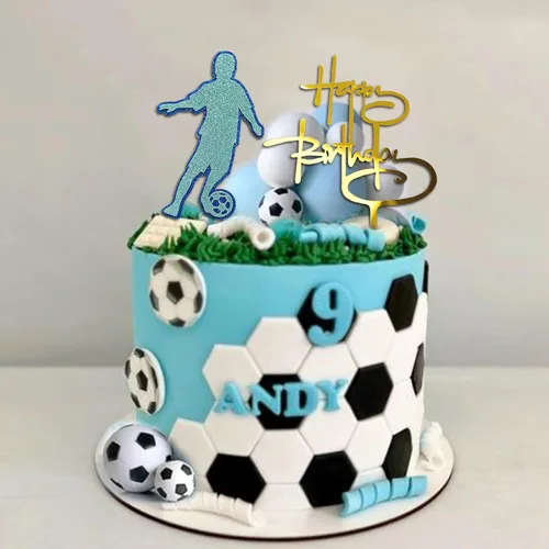 Vista 5 de 28 piezas de decoración de pastel de fútbol para niños, decoración de cupcakes deportivos con bolas azules y blancas y mini pelotas de fútbol
