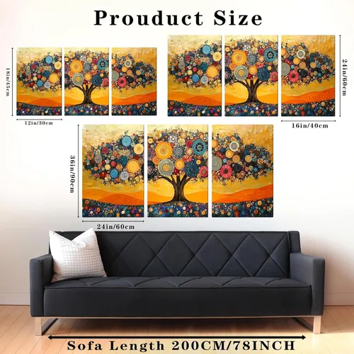 Vista 4 de Lienzo decorativo para pared, diseño de árbol de la vida, impresiones de estilo Gustav Klimt, arte abstracto del árbol de la vida, póster inspirado