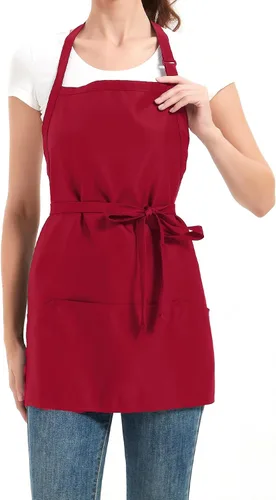 Vista 7 de Delantales para mujer con 3 bolsillos, delantal de cocina con revestimiento impermeable, delantal de chef con correa ajustable para el cuello Negro