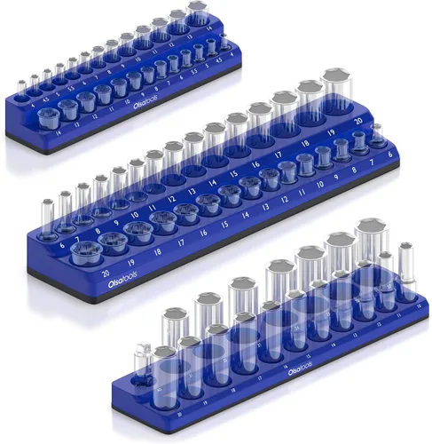 Vista 16 de Olsa Tools - Organizador magnético de llaves de vaso Con accionamiento de 1/4 pulgada Métrico Rojo Con capacidad para 26 llaves de vaso