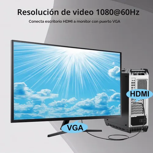 Vista 3 de Adaptador de cable HDMI a VGA, chapado en oro de 6 pies HDMI a VGA macho a macho para computadora, computadora de escritorio, laptop, PC, monitor