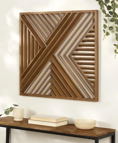 Vista 2 de Kate and Laurel Barreda - Placa decorativa de madera para pared, 26 x 26 pulgadas, madera natural, arte cuadrado rústico de madera para pared