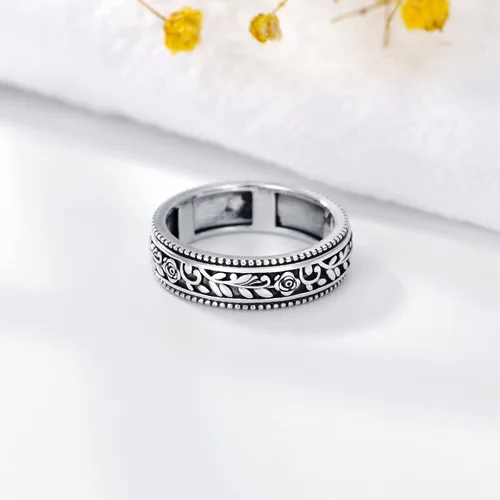 Vista 2 de PROESS Rose Leaves Ring Jewelry 925 Sterling Silver Rings Spinner Ring for Women men Stress Relief Ring Size 7-8