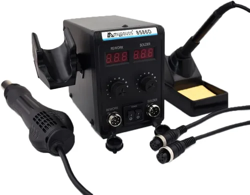 Vista 7 de 8586D Estación de soldadura de 110 V, estación de retrabajo de aire caliente SMD con pantalla LCD dual digital 2 en 1 y soldador, 750 W