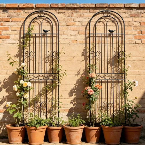Vista 6 de Paquete de 2 Enrejados de Jardín de Metal de 70.8" de Alto x 19.7" de Ancho con Revestimiento Negro, Panel de Rejilla de Alambre en Celosía