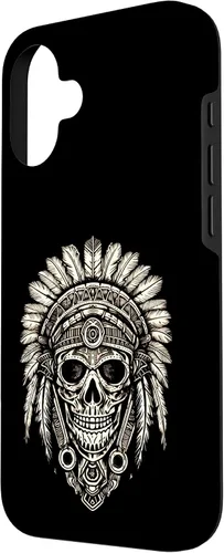 Vista 2 de iPhone 16 Skull, sombrero jefe nativo, capó de guerra, indios, caso del tocado