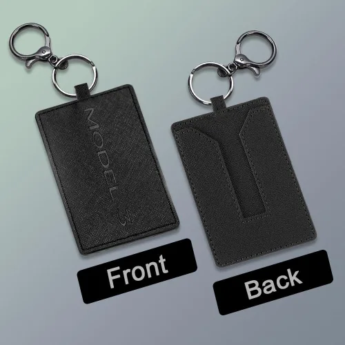 Vista 7 de Tarjetero de piel auténtica con llavero Funda protectora dura para tarjeta de llave, con llavero de metal seguro, compatible con la mayoría