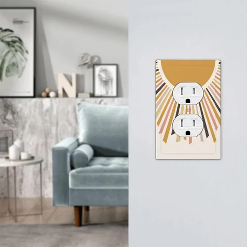 Vista 7 de Cubierta de Toma Duplex de 1 Banda Decorativa con Diseño de Puesta de Sol Abstracto y Arcoíris, Placa Frontal Eléctrica, Interruptor de Luz Único