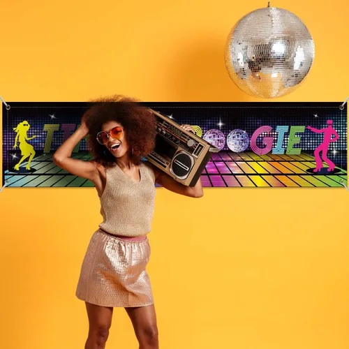 Vista 3 de Decoraciones para fiestas temáticas de los años 70, tela grande de los años 70, telón de fondo colorido de discoteca, suministros para fiestas
