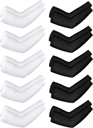 Vista 9 de Boao 10 pares de mangas UV para brazos para hombres y mujeres, cubierta de tatuajes refrescante, mangas de compresión con protección solar
