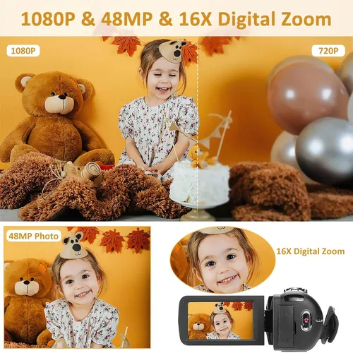 Vista 2 de Videocámara 1080P Videocámara Full HD 48MP Videocámara para YouTube Pantalla IPS de 3.0 pulgadas Cámara Vlogging Cámara 16X Grabadora de Video