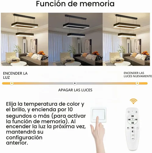 Vista 5 de Candelabros modernos para sala de estar, 2 anillos rectángulos, lámpara colgante de isla de cocina, lámpara LED regulable para comedor y dormitorio