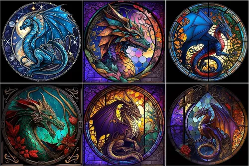 Vista 9 de RYMILIE Kits de Pintura de Diamantes para Adultos - Paquete de 4 Dragón Kits de Arte de Diamantes 5D DIY Taladro Completo Pinturas de Puntos