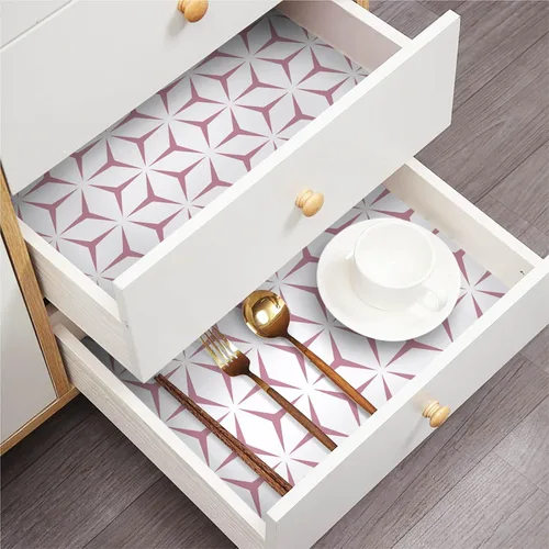 Vista 3 de Heroad Papel tapiz de color rosa moderno para despegar y pegar, papel de contacto bohemio geométrico rosa para armarios y cajones, apto
