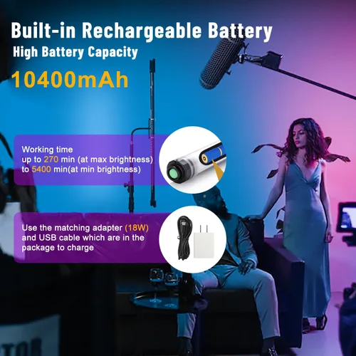 Vista 5 de P120 RGB luz de fotografía portátil, control de aplicación 1350 lúmenes LED video luz varita 360 ° a todo color 12 modos de iluminación CRI≥95 IP68