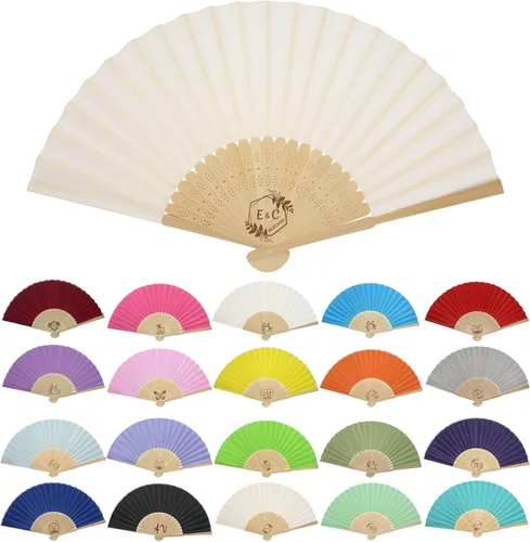 Vista 21 de GZLDGIFTS Abanicos de mano personalizados, regalos para regalos de fiesta de boda, invitados, tela personalizada, seda, jardín, boda, abanicos