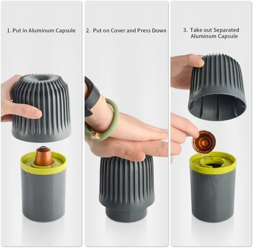Vista 3 de Caja de reciclaje de cápsulas de café de aluminio – CAFEMASY Coffee Pods Recycler Box Tool para café molido separado y cápsulas de aluminio