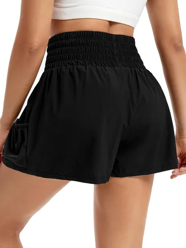 Vista 3 de Blaosn Pantalones cortos fluidos de cintura alta para mujer, gimnasio, yoga, atletismo, correr, tenis, faldas con bolsillos, ropa bonita de verano