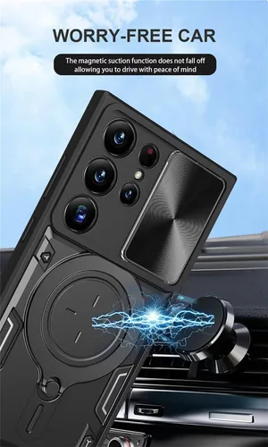 Vista 4 de Funda para Galaxy A32 5G, grado militar [soporte integrado] Soporte de anillo giratorio magnético resistente TPU+PC a prueba de golpes, funda Negro