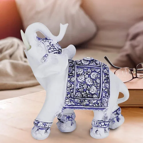 Vista 3 de Estatua de elefante azul auspicioso de buena suerte Feng Shui, símbolo de riqueza de elefante, decoración adecuada para estantería, escritorio, sala