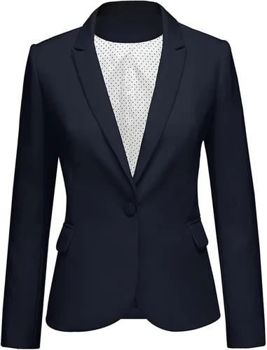 Vista 24 de Luvamia - Chaqueta Blazer para Mujer, de Manga Larga, Cuello con Solapas, Botón de Cuello, con Bolsillos Un nuevo botón negro