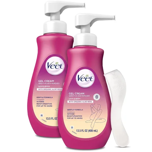 Vista 11 de Depilatorio, Crema depilatoria Veet Gel Sensitive, 13.5 onzas, Fórmula sensible con Aloe Vera y Vitamina E (paquete de 1)