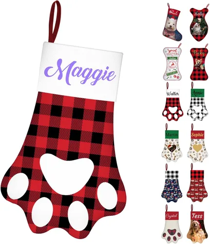 Vista 11 de Calcetines de Navidad personalizados con foto de nombre, medias personalizadas en forma de hueso para perros, gatos, mascotas, medias de Navidad